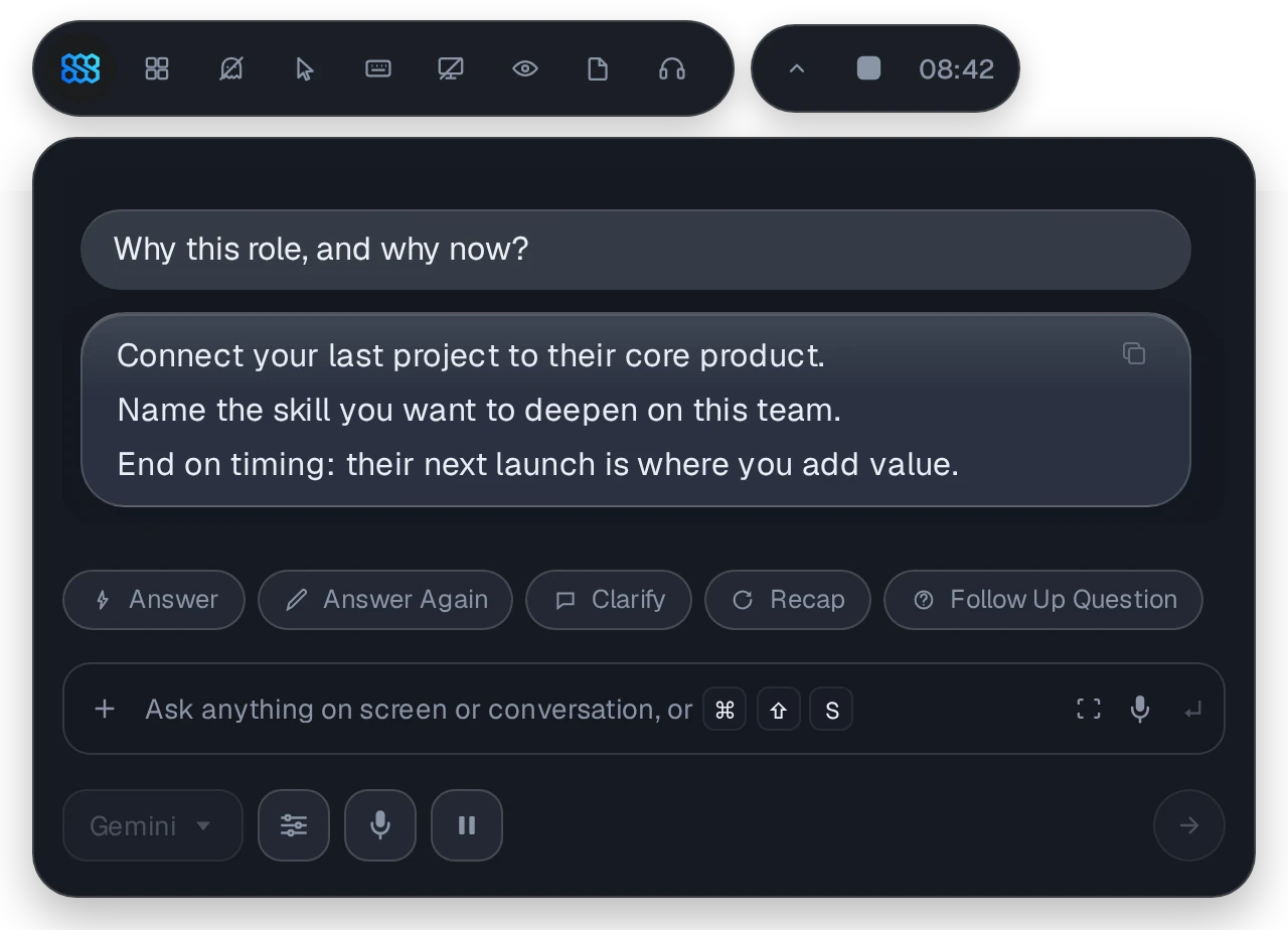 Nextly meeting panel showing a question and a three-line answer